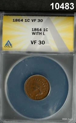 1864 INDIAN CENT WITH L ANACS CERTIFIED VF30 SCARCE!! #10483 - Image 1 of 3