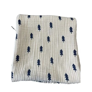 Cloud Island Woodland Trees Muslin Swaddle Baby Blanket Beige Blue 40x45 - Picture 1 of 13