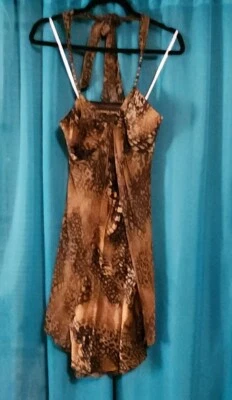Donna Ricco Halter Chiffon Silk Sexy Animal Print Self Tie Dress Size 4 MSRP$168 - Image 1 of 4