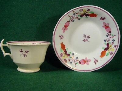 Platillo taza Staffordshire 1815 forma Londres estilo Hilditch porcelana rosa brillo Foto 1 de 4