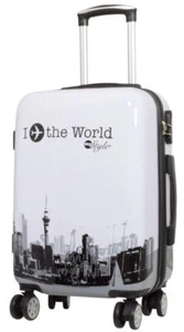 Leicht Handgepäck Hartschalen Reise Trolley 4 Rollen - Fly the world weiß - Gr.M - Bild 1 von 6