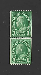 US STAMP 604 MINT NH OG coil line pair 1 CENT FRANKLIN perf 10 GREEN FREE SHIP - Picture 1 of 1