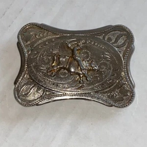 Western Belt Buckle Cowboy Riding Bull Child's Belt Buckle Silver Tone - Picture 1 of 2