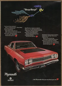 1968 Plymouth Road Runner Vintage Print Ad Two Door Coupe V8 Engine - Bild 1 von 5