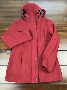 Calvin Klein Coat Peacoat Jacket Red Burgundy Wool Blend Zip Snap Women Size 4 - Picture 1 of 12