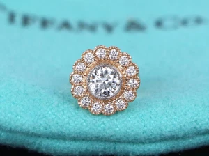 Tiffany Co Enchant Platinum 18k Rose Gold Diamond Flower Stud One Single Earring - Picture 1 of 8