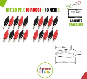 KIT 20PZ. PINZA A COCCODRILLO ISOLATO 27MM ROSSA (10 ROSSI + 10 NERI) - Foto 1 di 1