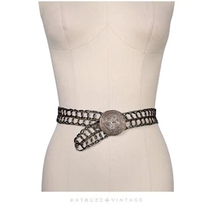 Vintage Wire Chain Belt M Metallic Eclectic 90s Artsy Funky Woven Gold Silver - Picture 1 of 10