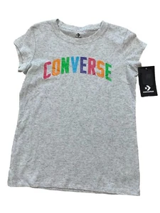 Youth Girl's Converse Logo Graphic T-Shirt Size Large 12-13 yrs Light Gray Multi - Picture 1 of 9
