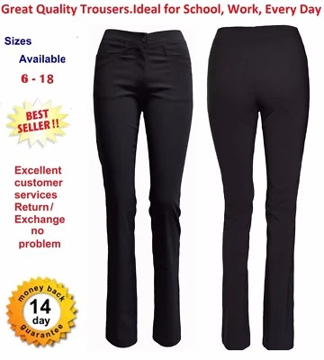 KOOL UK FASHION Nuevo Niñas Bota Corte Negro Escuela Pantalones Estirados Mujeres Damas Oficina Pantalones de Trabajo