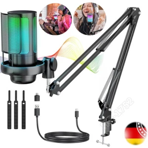 Gaming RGB Mikrofon PC Microphone Streaming Podcast Kondensator mit Arm Ständer - Bild 1 von 13