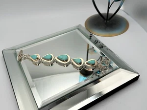 Vintage Sterling Silver 925 Turquoise Link Bracelet 43g Teardrop Gem Southwest - Picture 1 of 7
