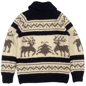 Kanata Cowichan Pullover L schwarz handgestrickt Hirsch Made in Canada - Bild 1 von 24