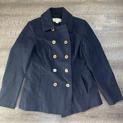 Женское пальто Michael Kors размер 8 шерстяная смесь бушлат куртка темно-синяя опрятная классическая - Изображение 1 из 4