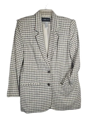 Vintage Blazer Women 8 Plaid Neutral Linen Blend Sag Harbor Jacket Lined Pockets - Image 1 of 4