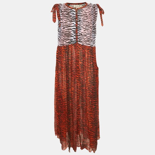 Maxi abito oversize Kenzo bordeaux stampa animalier seta chiffon pannelli S