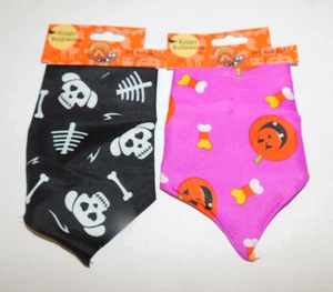 Welpe Hund Katze klein Halloween Bandana Kürbisse Totenköpfe Süßigkeiten ZWEI Schals - Bild 1 von 5