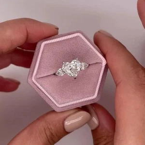 2.30Ct Heart Cut Lab Grown VS-FG Diamond Three Stone Engagement Ring 14K Gold - Picture 1 of 8