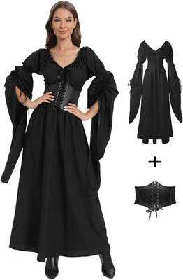 Vestido de bruja renacentista de Halloween para mujer, pirata medieval vintage victoriano Foto 1 de 4