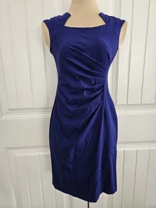 Calvin Klein Byzantine Blue Cut-out Neck Side Ruched Sheath Dress Sz 2 P - Picture 1 of 9