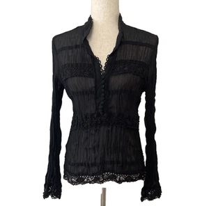 Y2k Womens Kaelyn-Max Crinkle Black Top Blouse Whimsygoth Witchy Grunge Size M - Picture 1 of 9