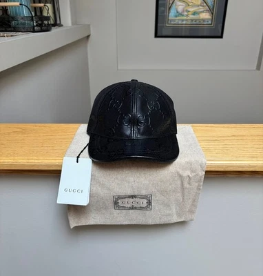 Gorra de béisbol Gucci Jumbo de cuero negra - mediana - Precio de venta sugerido por el fabricante 700 USD - Nueva - Auténtica Foto 1 de 4