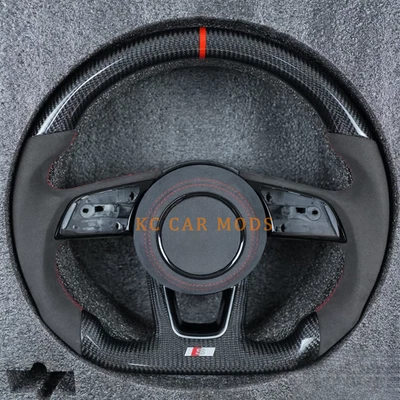 For 2017-2024 Audi A3 A4 B9 Custom Black Carbon Fiber Alcantara Steering Wheel - Image 1 of 4