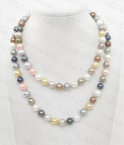 Lange 31 Zoll 8 mm runde bunte Akoya Südsee Muschel Perlen Halskette 18 kgp c2282t - Bild 1 von 5