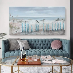 Big Wall Art for Living Room Extra Large Hand-Painted Beach Oil Painting Ocean S - Picture 1 of 7
