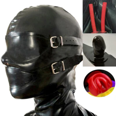 Latex Rubber Hood with Removable Eyes and Mouth Mask Open Eyes Mouth Back Zipper - Image 1 of 4