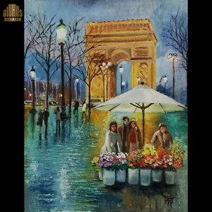 YARY DLUHOS Paris France Arc De Triomphe Street Flowers Original Oil Painting - Picture 1 of 15