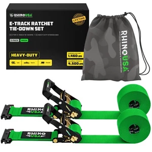 Rhino USA 2" x 16' E Track Ratchet Strap (4,500lb Break Strength) 2pc Green - Picture 1 of 7