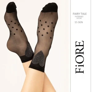 FIORE Fairy Tale polka dots women's style socks ankle sheer 15 den lurex black - Picture 1 of 2