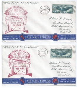 (2) First Flight Covers FAM 18 Jun 24 1939 NY to Ireland NY to England Lot of 2 - Picture 1 of 4