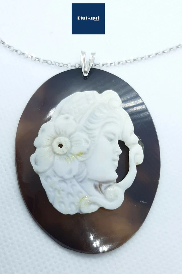 Collana Donna in argento 925 con CIONDOLO Cammeo naturale inciso a mano cammeo - Immagine 1 di 4