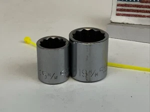 Craftsman 2pc 3/8 Drive 12pt Metric Sockets, 15 M/M, 19 M/M, USA - Yellow - Picture 1 of 7