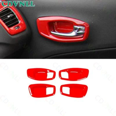 Cubierta de panel de tazón de manija de puerta interior de automóvil 4* para Jeep Compass 2017-2020 rojo brillante Foto 1 de 4