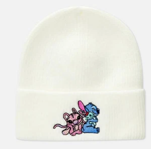 Lilo Stitch bestickte Beanie weiß Damen Winkel Stoffpuppe gerippt - Bild 1 von 2
