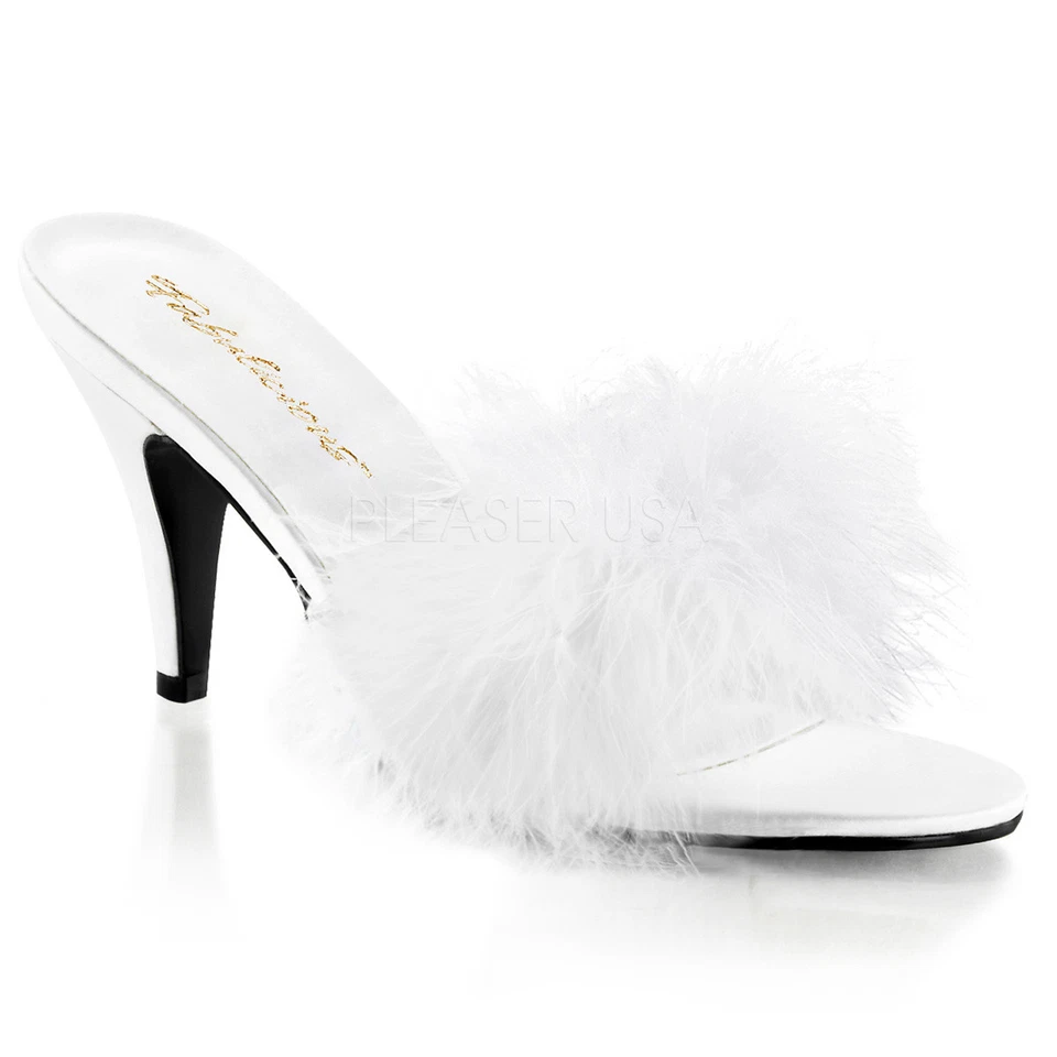 White Feather PinUp Bedroom Boudoir Slippers Drag Queen Pageant Cabaret Heels - Image 1 of 1