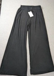 Sens Collection Womens SZ LG Wide Leg Black Pants Ribbed Pockets Lounge Comfy  - Picture 1 of 9