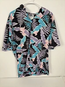Hilo Hattie Shirt Mens XL Black Rayon Hawaiian Camp Short Sleeve Floral Island - Picture 1 of 5