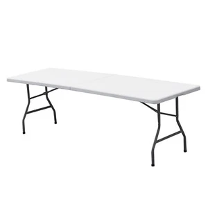 8' Plastic White Folding Table w/Handle Lock Beach Family Picnic Indoor Outdoor - Picture 1 of 24