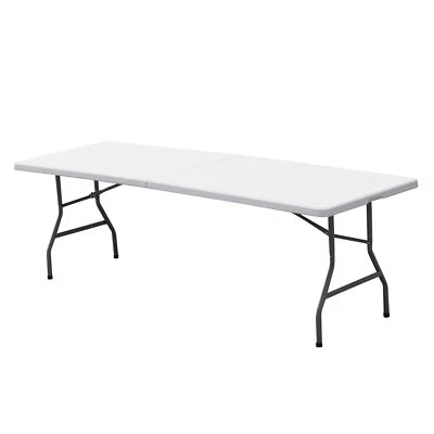 8' Plastic White Folding Table w/Handle Lock Beach Family Picnic Indoor Outdoor - Image 1 of 4