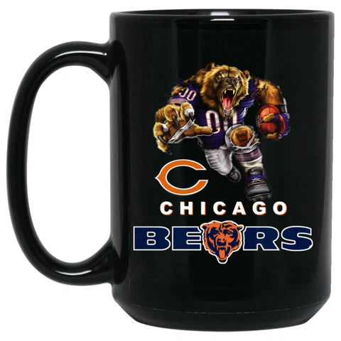 Chicago Bears Bruiser Bear Logo Player Mascot Black 15 oz Ceramic Coffee Mug Cup Cover