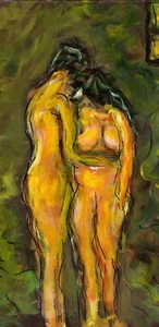 Man And Woman - Original Gouache On Canvas - By F. DeTrolio (prints available) - Picture 1 of 8