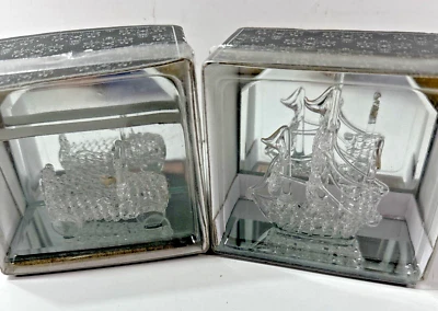NEW OLD STOCK Spun Glass Decorations with Mirror Stands 3" SHIP/CAR - Image 1 of 4