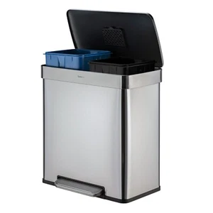 16 Gallon Stainless Steel Trash Can Dual Compartment Step On Garbage Bin - Picture 1 of 10