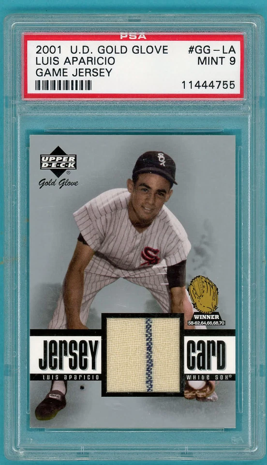 2001 UD Gold Glove Luis Aparicio Game Used Jersey #GG -LA PSA 9! White Sox! POP2 - Image 1 of 1