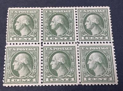 U.S. 1918-20 Postage Stamps #525 Block Of 6 Green Mint Hinged Fault - Image 1 of 4