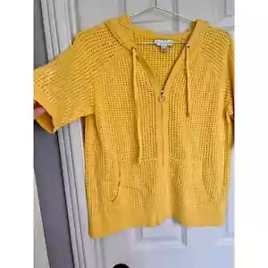 Christopher & banks bright yellow zipper down short sleave sweater size large - Picture 1 of 11